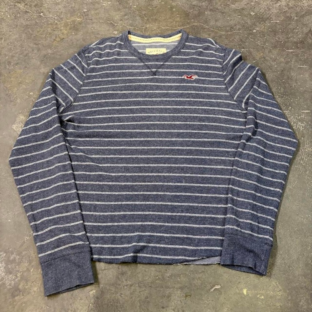 Hollister Mens XL Striped Thermal Long Sleeve Shirt Navy Blue Y2K Skater Surf